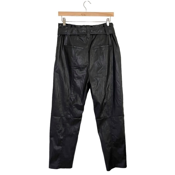 Current Air Faux Leather High Rise Tie Waist Cropped Trouser Pant Black Medium - Picture 6 of 16